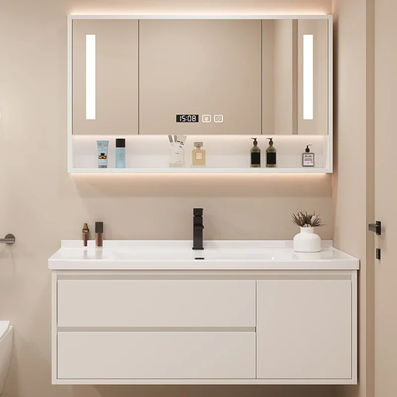 

Cream Wind Intelligent Ceramic Integrated Basin Bathroom Cabinet Combination Hand Washing Sink Bathroom Cabinet Washbasin