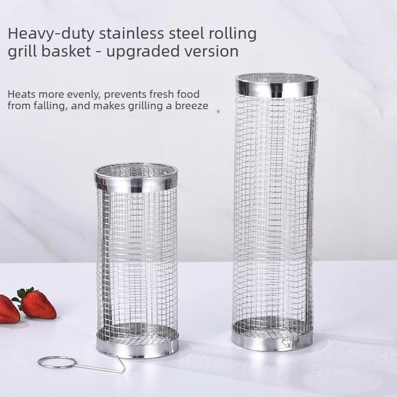Portable Outdoor Stainless Steel Circular Barbecue Cage, Perfect for Camping, Picnicking, and Barbecuing