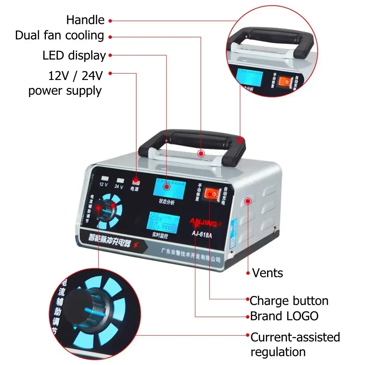 

12V 24V 400W Five-Stage Repair Car Accessories Car Battery Charger Fast Charging Winter Automatic Adjustment Charging Power