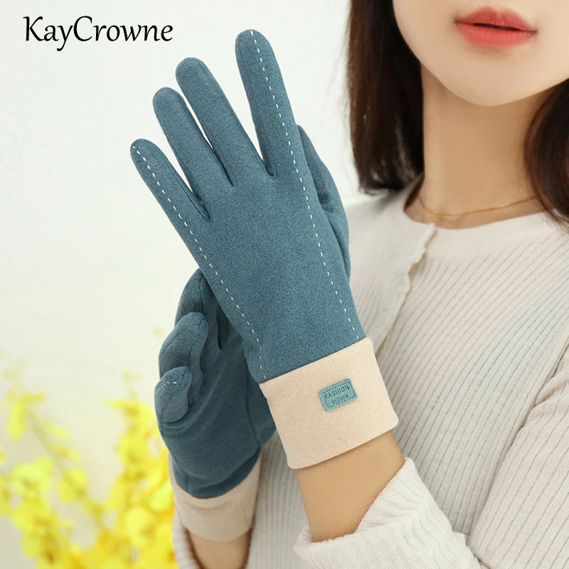 

KayCrowne Fashion Lady Gloves Women Winter Elegant Cycling Touch Screen Thick Warm Windproof Full Finger Female Black Glove G053