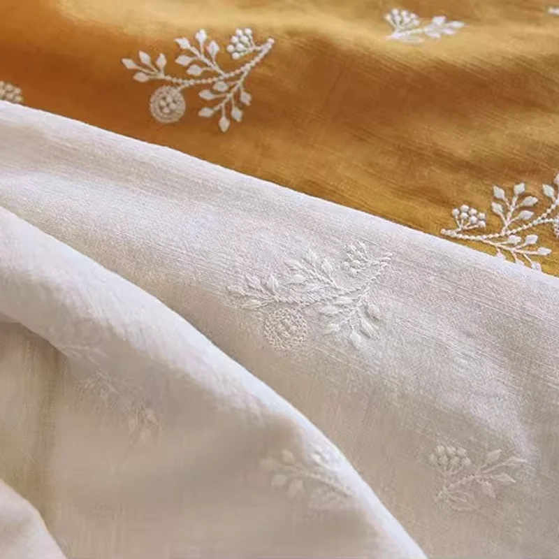 Polyester Cotton Linen Fabric Embroidered Floral Dress Handmade DIY Clothing Fabric view 2