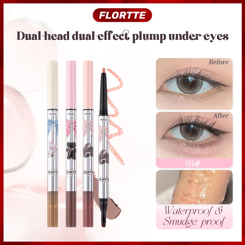 

Карандаш для глаз FLORTTE Double-Ended Lying Silkworm Pen, матовый для теней + сияющий хайлайтер, натуральный мягкий макияж для глаз