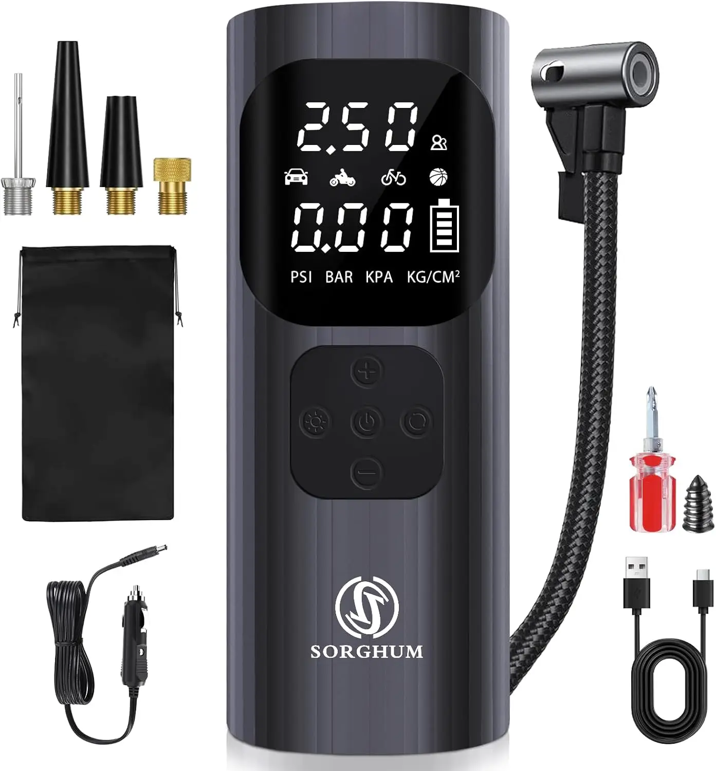 

Портативный насос для накачивания шин 150PSI, беспроводной воздушный насос с цифровым манометром, 6000 мАч для автомобилей, велосипедов, мячей