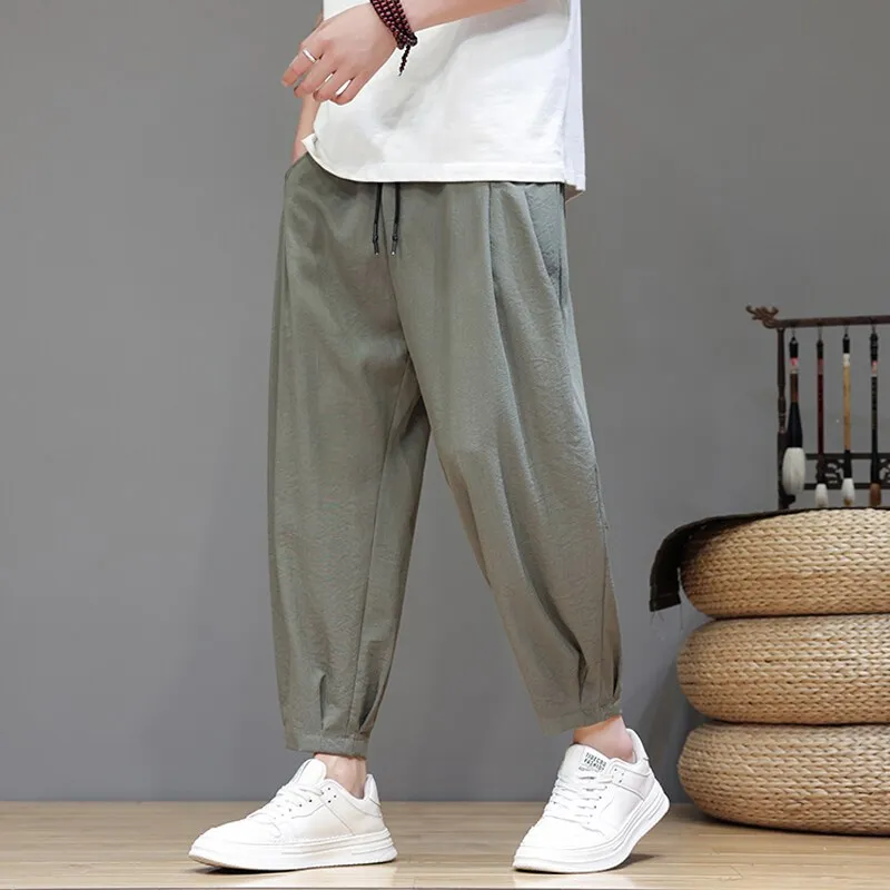 

Ice Silk Men's Summer Thin Footed Nine Points Casual Pants Loose Harlan Long Trousers Faionable Loose Fit Comfortable