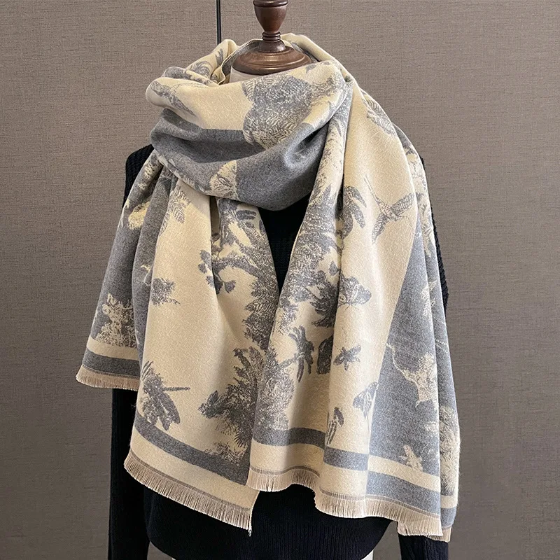 

2023 Winter Warm Blanket Scarf New Design Floral Print Cashmere Women Pashmina Bufanda Travel Casual Shawl Wraps Echarpe