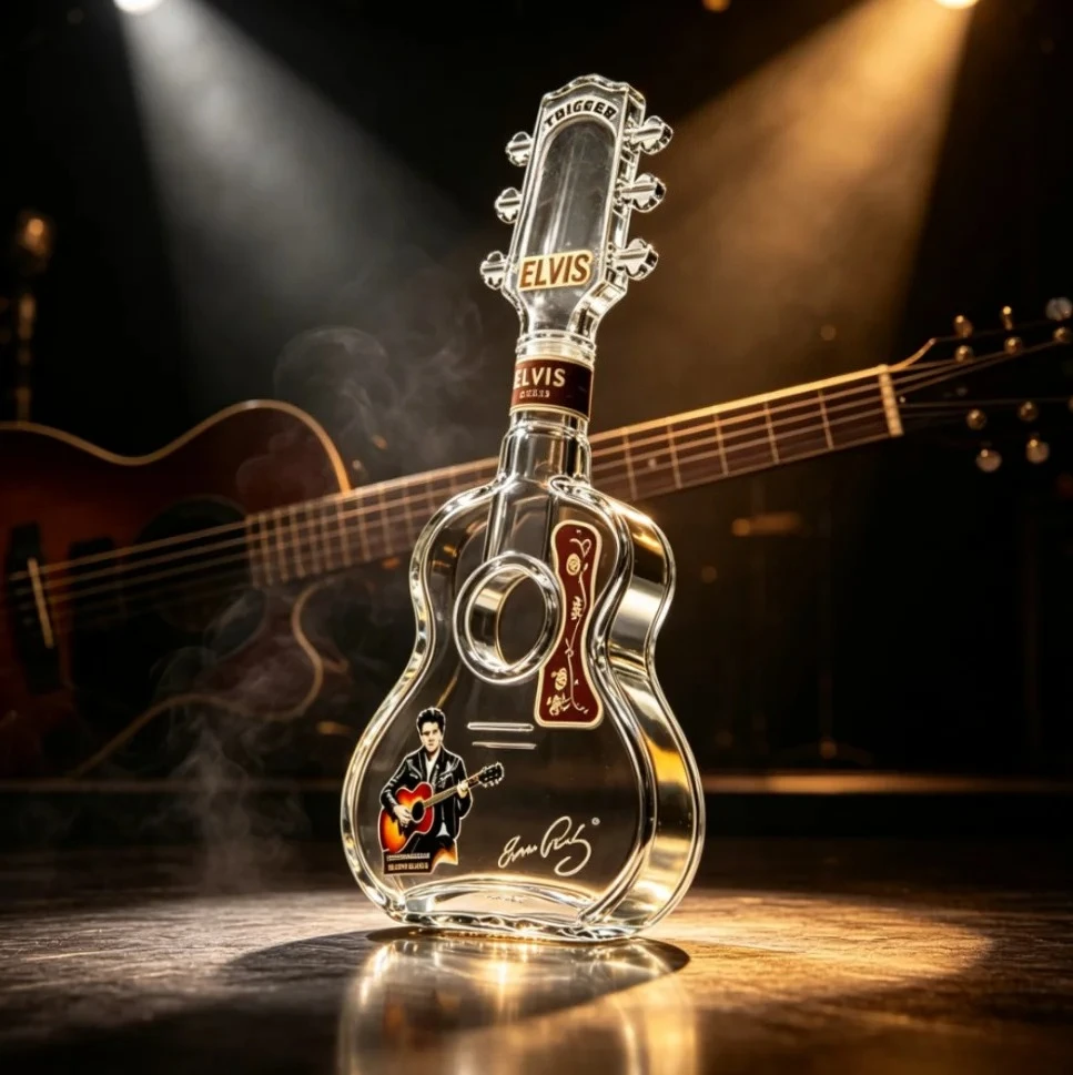 Glass Guitar Shaped Whiskey Decanter Multi-purpose Spirits Storage Bottle Vintage Table Ornament for Home Bar Kitchen Display