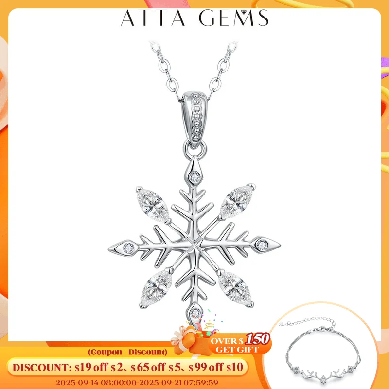 

ATTAGEMS D VVS1 Color Moissanite Necklace for Women Real 925 Sterling Silver Christmas Snowflake Pendant Party Gif Fine Jewelry