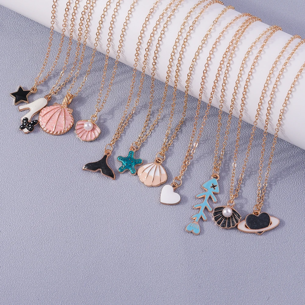 Boho Shell collana Sea Beach Lovely Fish Mermaid Heart Star collana con ciondolo per donna bambini gioielli estivi regali bohémien