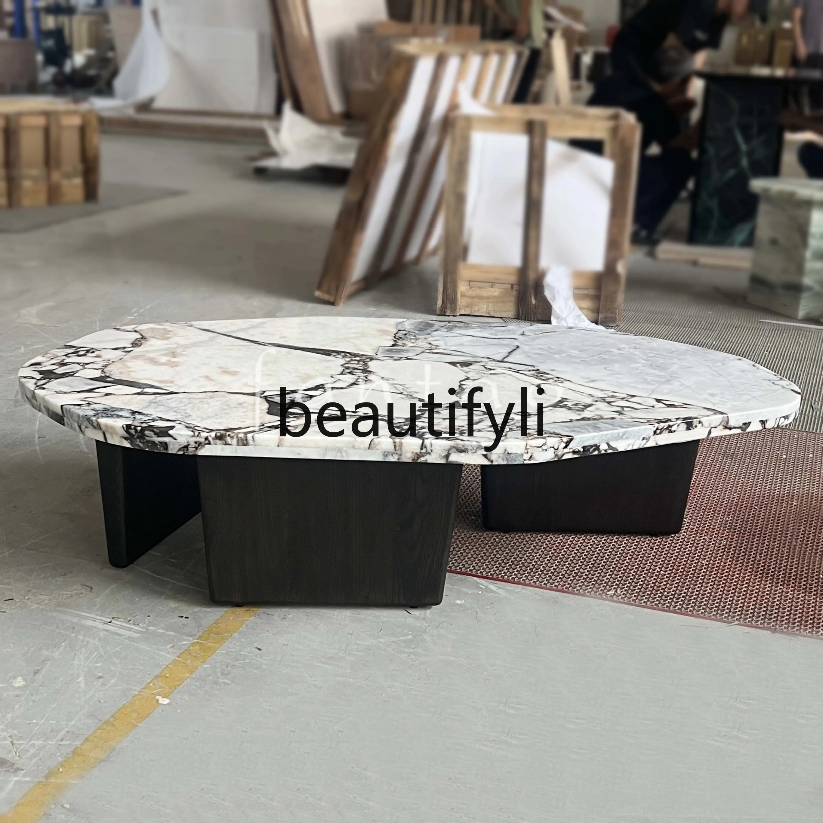 

Italian Minimalist Natural Marble Coffee Table Light Luxury Small Apartment Living Room Irregular Shape Tea Table