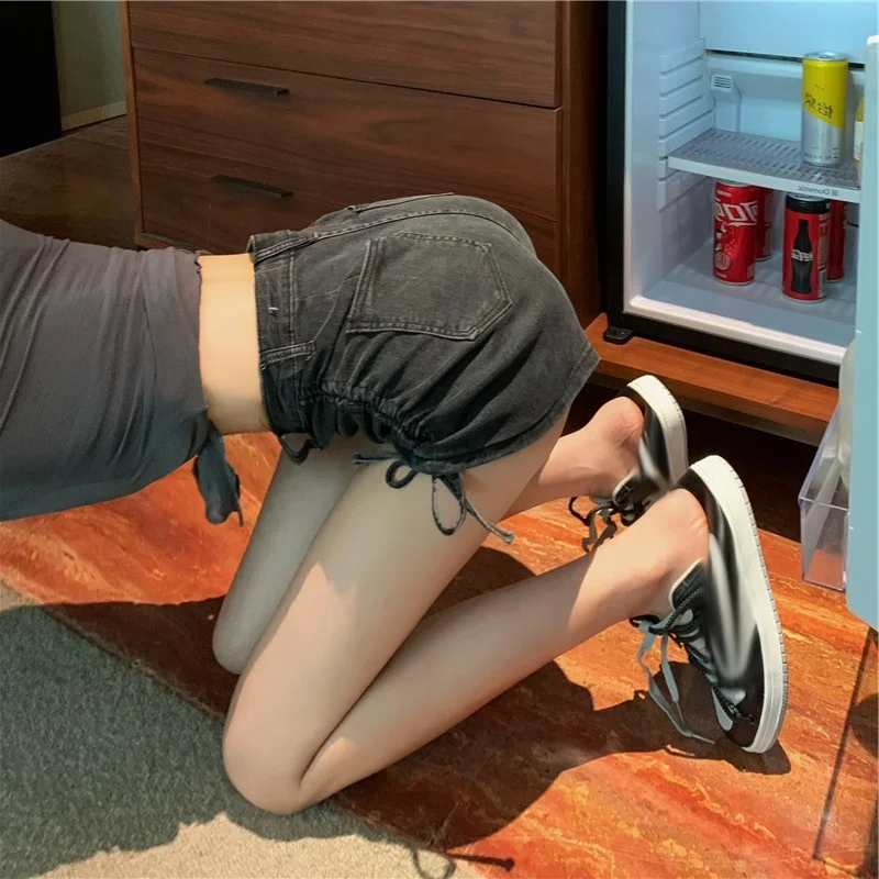 

High Waist Dstring Thin Denim orts Women's Tight Fit Bla Hot Pants Summer Autumn plus Size Design Sensation