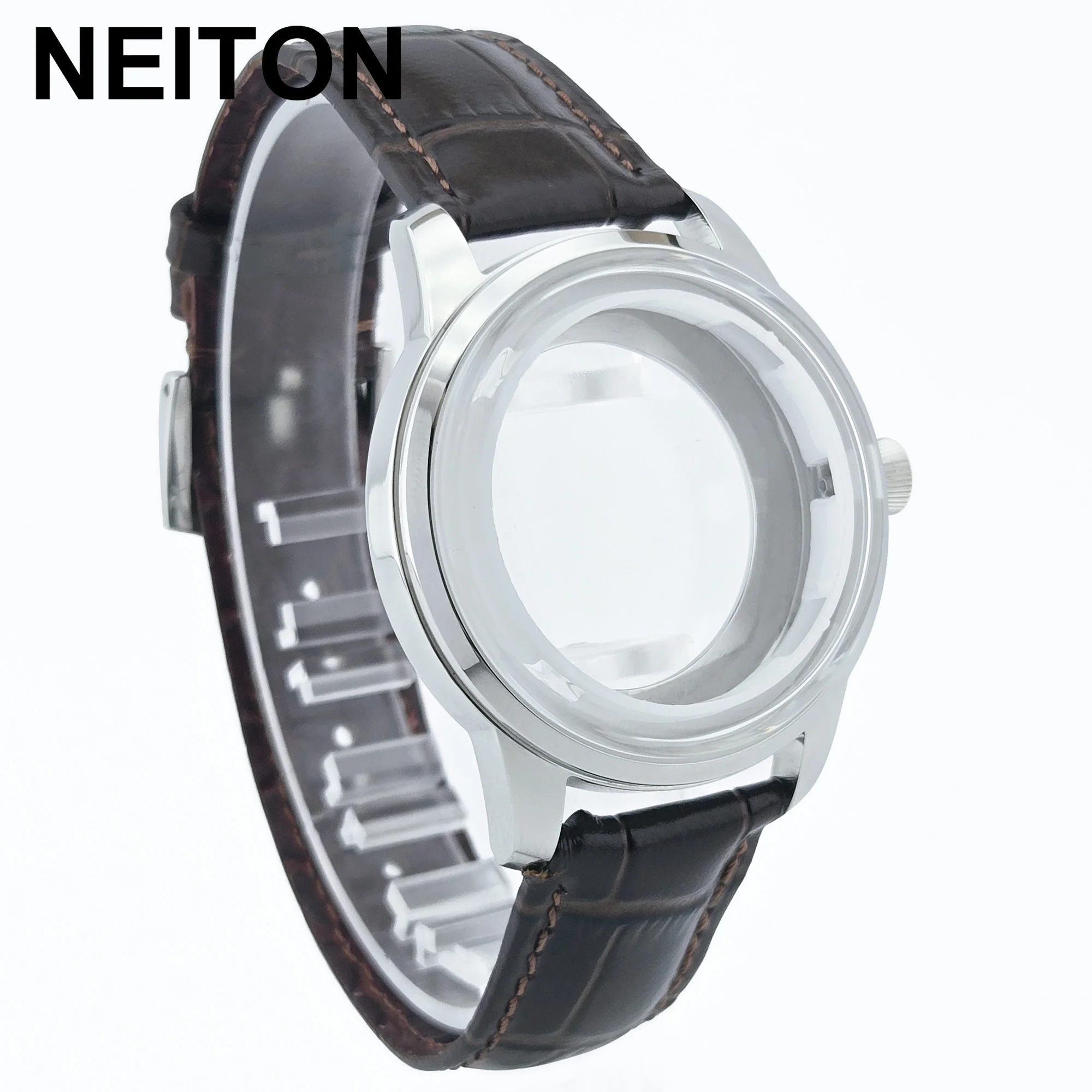 Butterfly Double Buckle Leather Strap 39mm Watch Case Modification Watch Accessories for NH35/NH36/4R/7S Movement