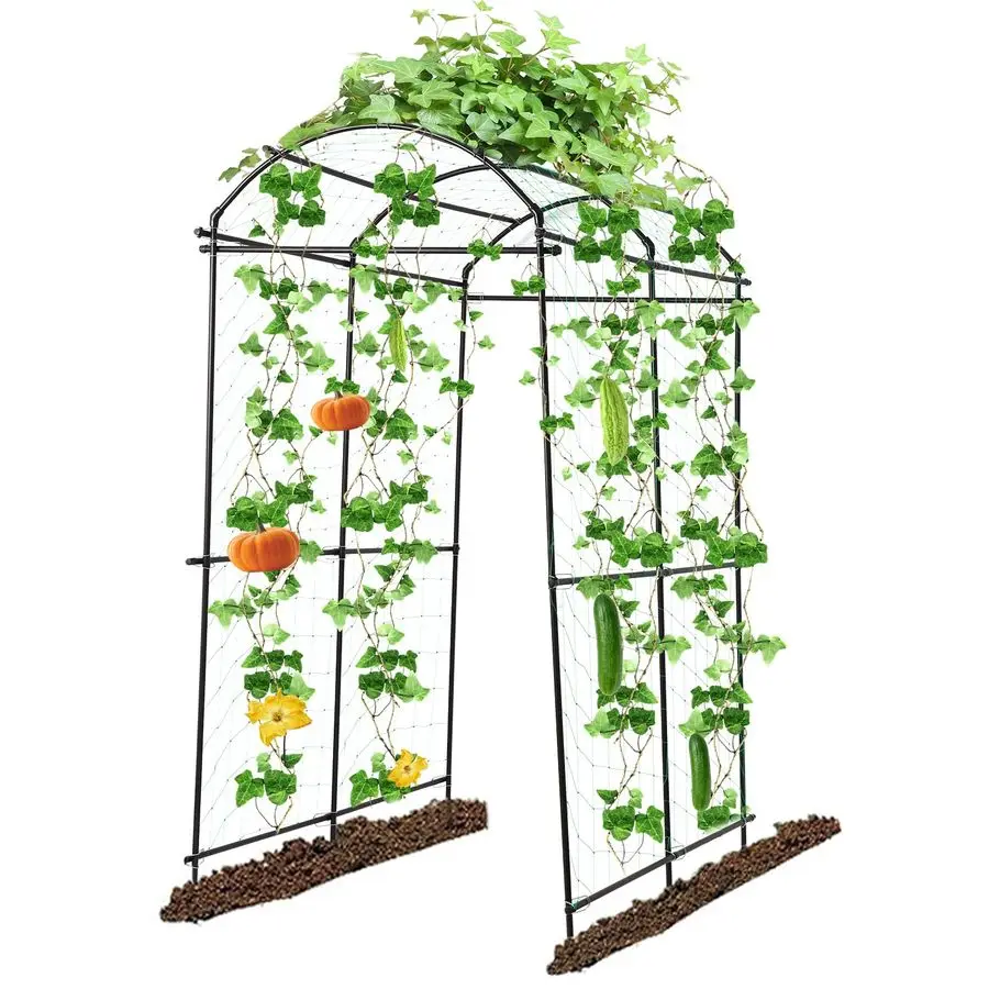 7FT Garden Arch Trellis for Climbing Plants Outdoor, PolyethyleneCoated Cucumber Trellis, Extra Tall with Flange Stainless Stee