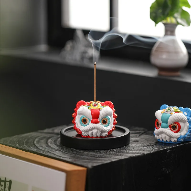 Fortune Lion Incense Holder Ornament, Creative Lion Dance Tea Pet Incense Burner, Office Desktop Home Decor Accessory