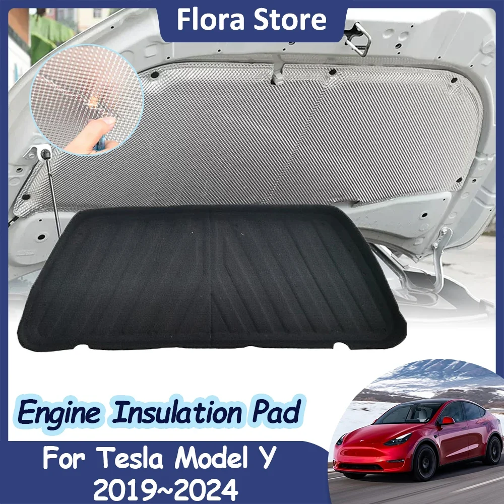 Engine Hood Pad for Tesla Model Y 2019~2024 Car Sound Heat Insulation Cotton Cover Fireproof Mat Liner Interior Parts Accessorie