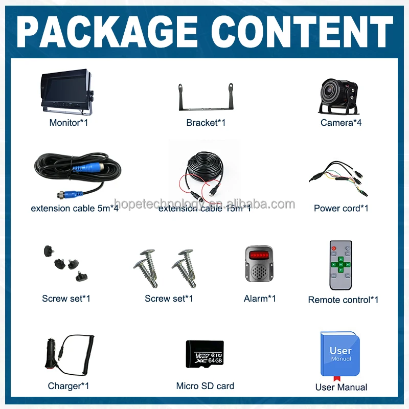 4 canais 1080P AHD IP69K câmera impermeável AI BSD sistema de monitoramento de caminhão de veículo especial