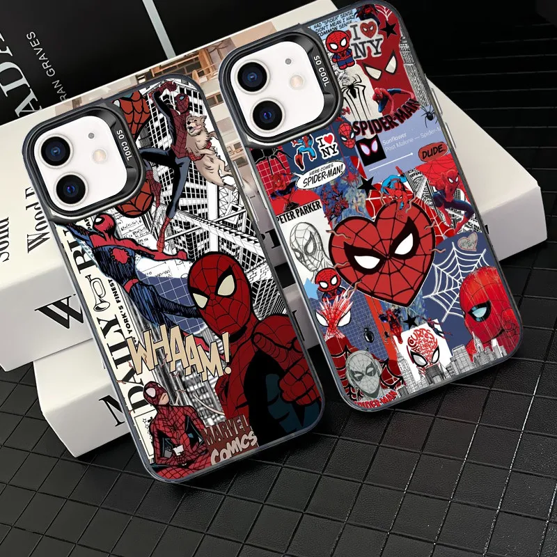 مثيرة للاهتمام على شكل قلب الرجل العنكبوت جراب هاتف آيفون XS XR X 16 15 14 13 12 11 برو ماكس ميني 7 8 زائد الكرتون Y2K الغلاف الصلب #1