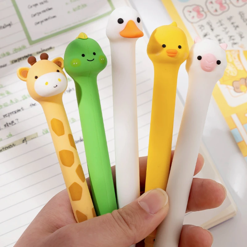 

Гелевые ручки 0,5 мм с черными чернилами, милые ручки-жирафы и утки, быстросохнущие, для студентов, подарок для школьников, креативные мультяшные ручки-животные, стоячие гелевые ручки