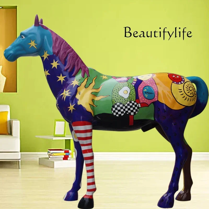 

Fiberglass Resin Painted Horse Sculpture Hotel Restaurant Art Decoration Horse Floor Ornaments