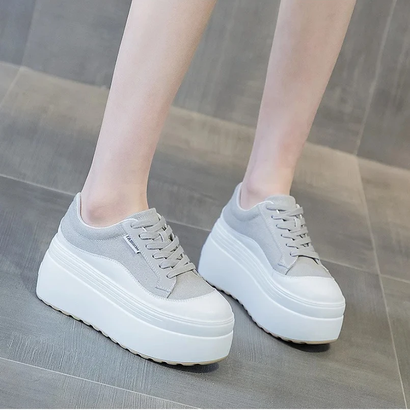 

2025 г. женская обувь на платформе, весенне-осенняя модная женская парусиновая обувь на толстой подошве, нескользящая женская обувь на платформе, белые кроссовки