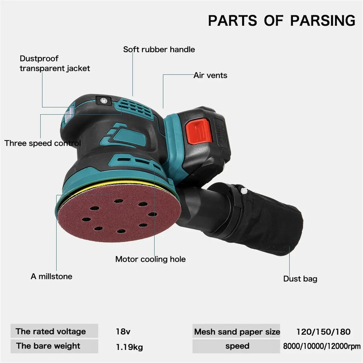 125mm Brushless Random Orbital Electric Sander Wood Grinder Polishing Grinding Sanding Machine 3 Speed for Makita 18V Battery