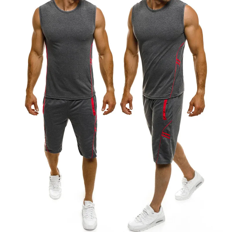 Summer Quick Dry Sleeveless T-Shirt Sport Suit Male Basketball T Shirt & Shorts 2023 Casual Men's Suit Men Two Piece Set MY169