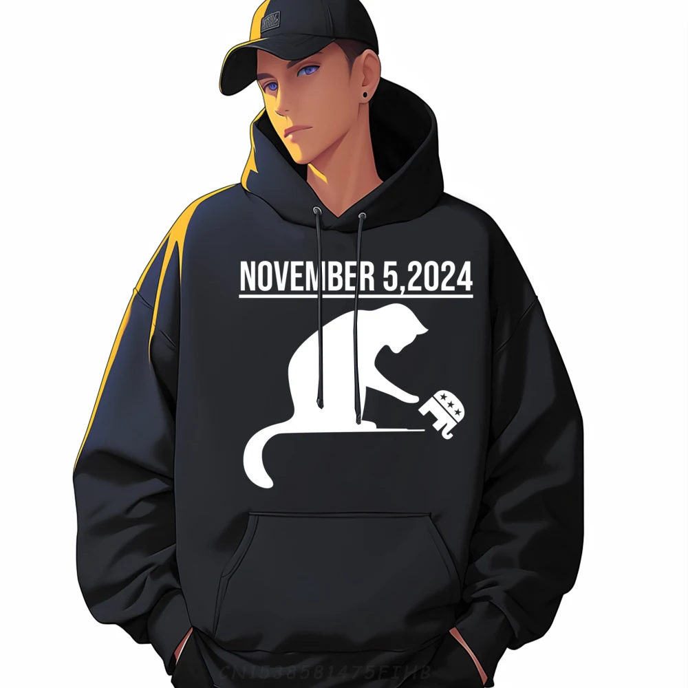 November 5 2024 The Revenge Of The Cat Ladies Cats Kamala Men Pullover Hoodies High Quality Men's Clothing 2024 Printed On