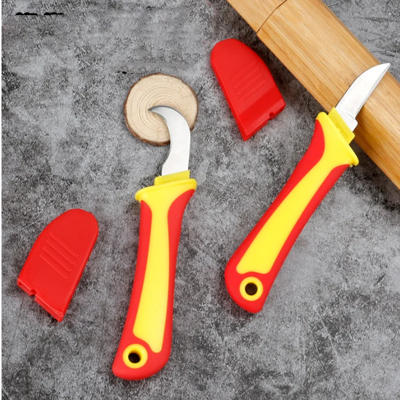 Cuchillo de electricista aislado, pelado de cables, gancho de boca curvo recto, hoja fija, herramientas de pelado de cables, accesorios