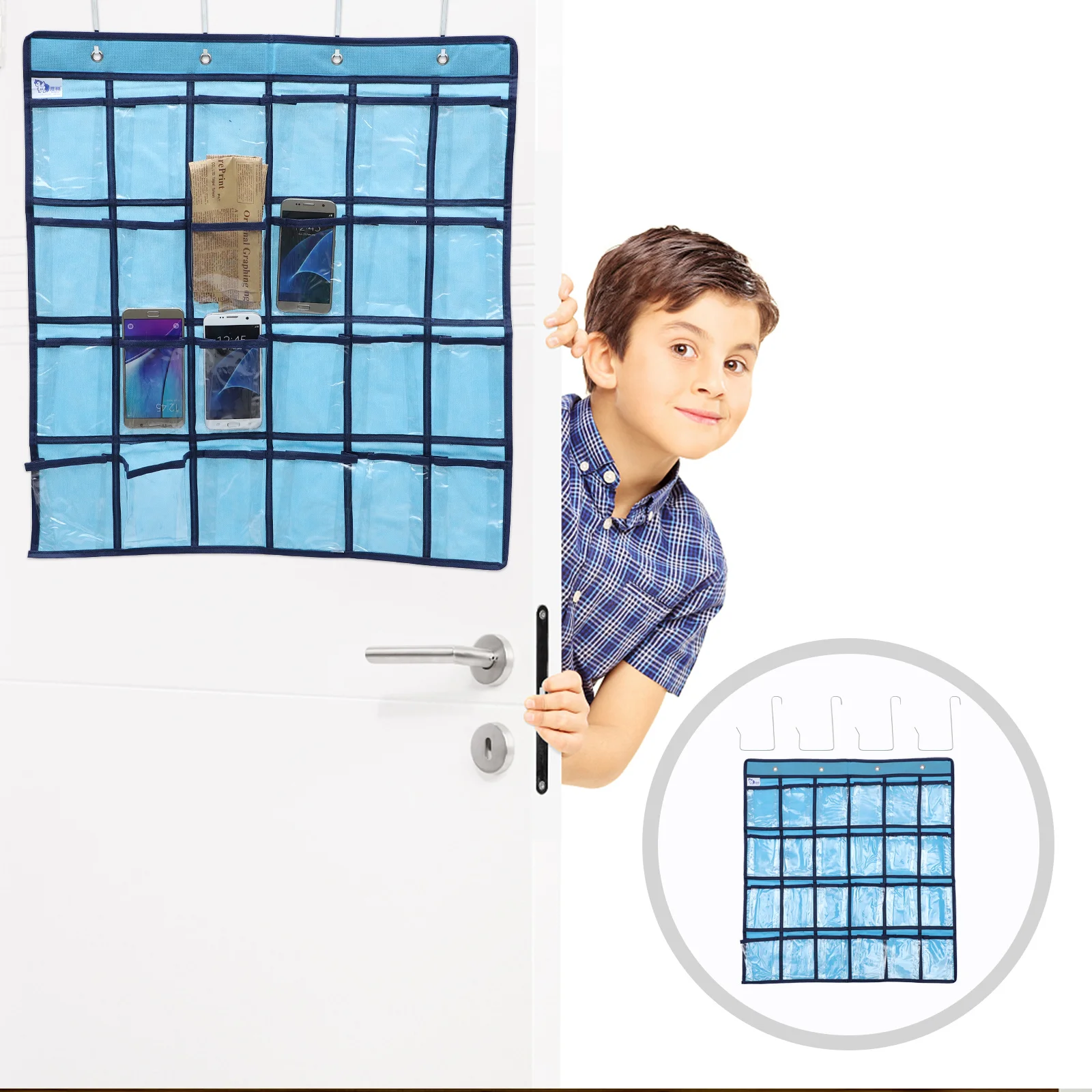 

24 Pocket Hanging Organizer Phone Storage Bag Cell Phones Calculator Holder Clear Pockets for School Office