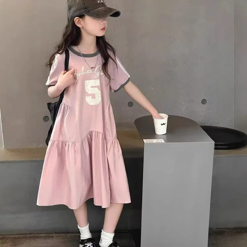 

Girls' Dress 2025 Summer new Style Children's Splicing Printing Skirt Middle and Large Children's Korean Casual Princess Skirt