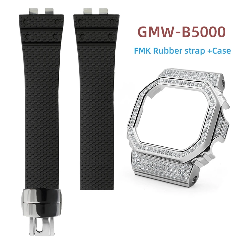 Rubber strap bracelet for Casio 3459 GMW-B5000 GM-B2100 G-SHOCK stainless steel case bezel gm-b2100 gmw-b5000 FMK strap bands