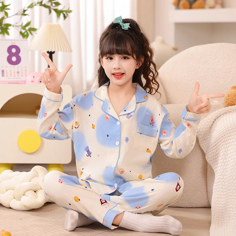 2024 Children Pajamas Sets Girls Autumn Pijamas Sweet Cute Long Sleeve Sleepwear Student Loungewear Home Clothing Christmas Gift