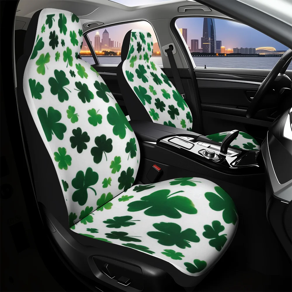 

2pcs Shamrock Green Saint Patrick Print Car Seat Covers - Universal Fit for Most Car Models, Durable Polyester Fabric
