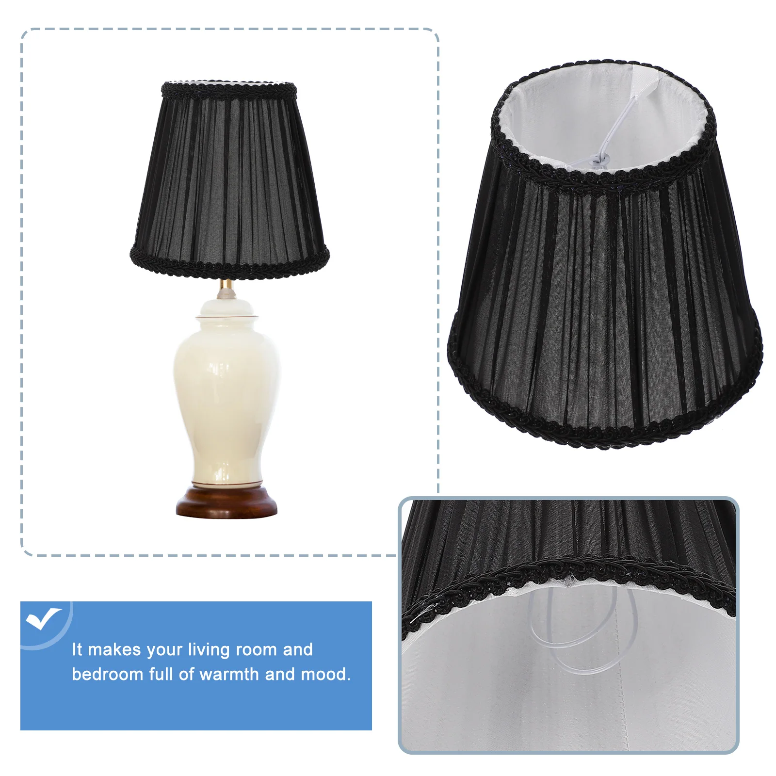 

Clip Bulb Lampshade Black Fabric Chandelier Cloth Shades Vintage Cover Small Wall Bedside Durable Lamp Accessory Easy Install