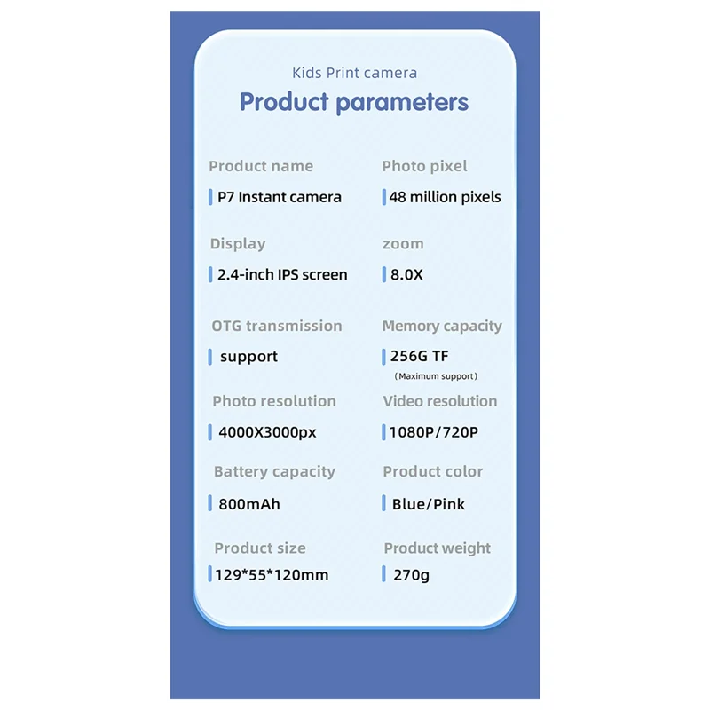 كاميرا أنيقة للأطفال طباعة فورية 1080P كاميرا رقمية لصور السيلفي بعدسة مزدوجة مع ورق طباعة وغطاء من السيليكون لهدايا عيد الميلاد