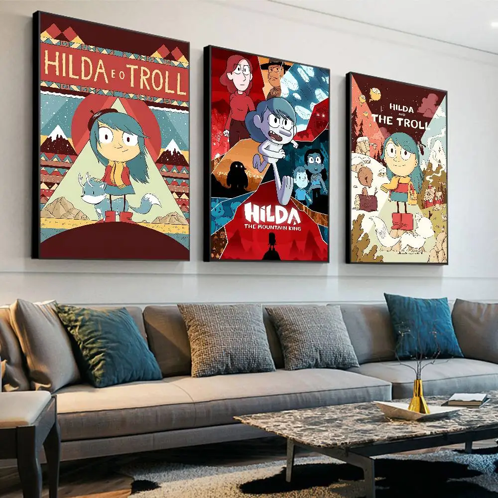 Cartoon H-Hilda Anime Posters Sticky Waterproof Paper Sticker Coffee House Bar Kawaii Room Decor
