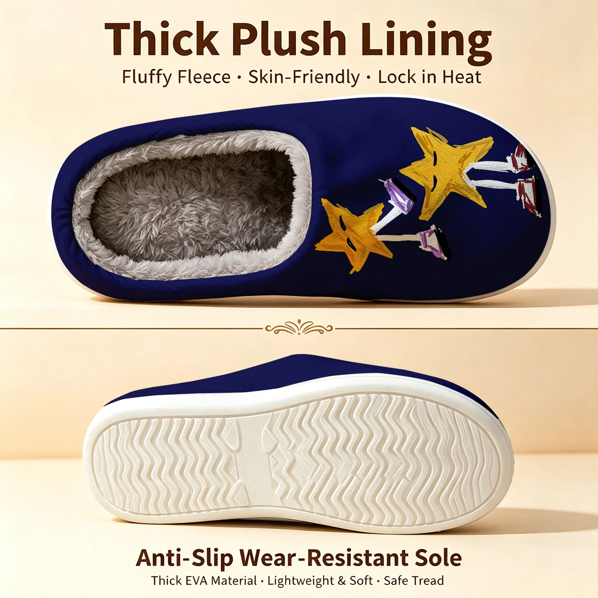 Star Sneaker Crew Christmas White Slippers Warm Plush Indoor Shoes Non-Slip Winter Slippers Family Holiday Gifts Soft view 6