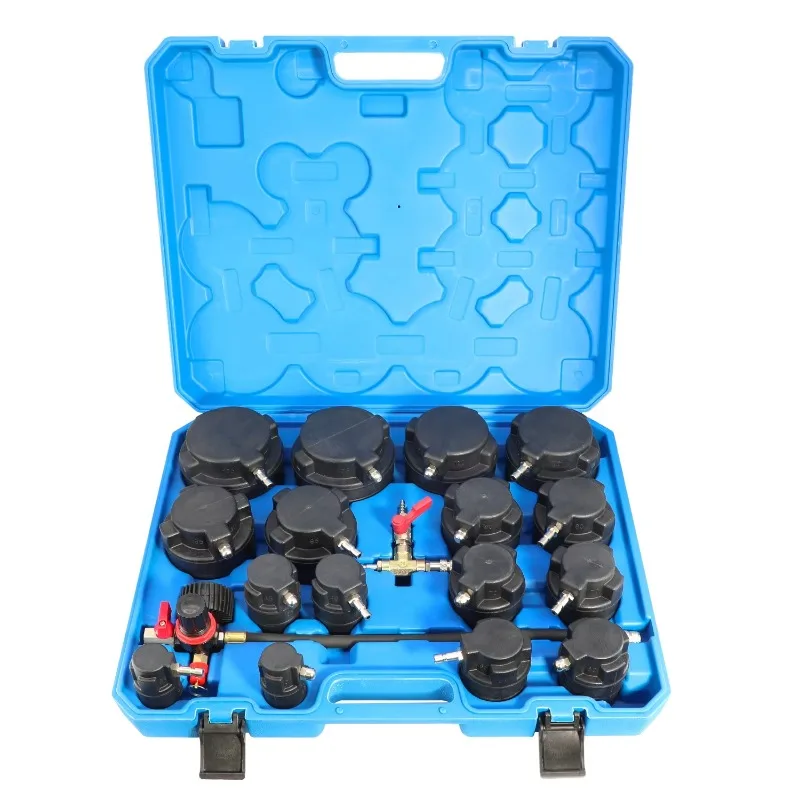 

Turbocharger Turbo Boost System Leakage Tester Kit Cooling & Exhaust System Leak Test Kit with 16 Stepped Adapters