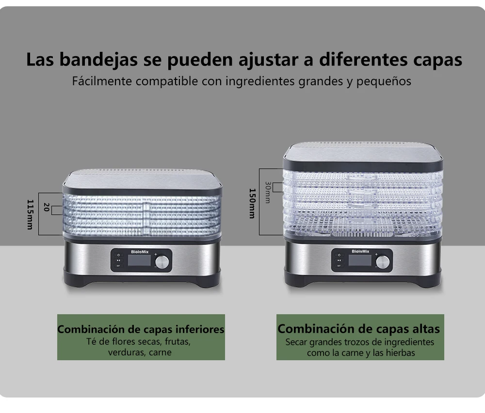 Biolomix bpa livre 5 bandejas desidratador de alimentos com temporizador digital e controle de temperatura para frutas legumes carne seca