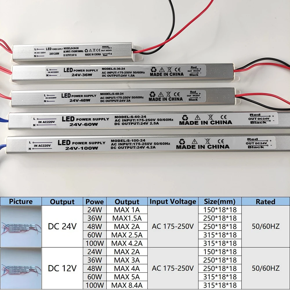 12V 24V LED Driver Power Supply 220V Switching LED Driver Lighting Transformer 24W 36W 48W 60W 100W For LED Light