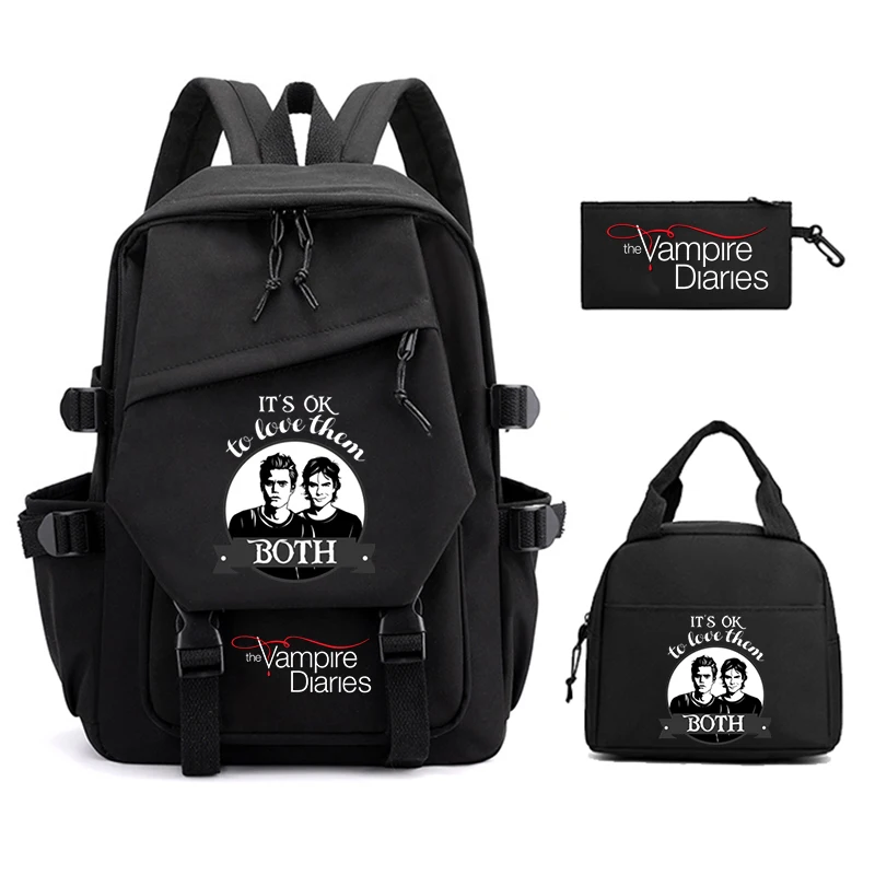 The Vampire Diaries Girls Both Printed Backpack Students School Bags 3pcs Set Children Bookbag Men Women Outdoor Travel Bagpack