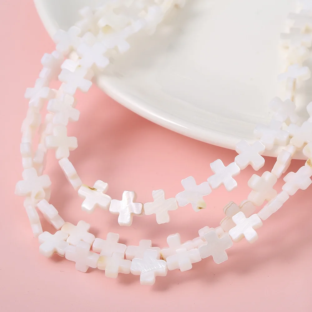 Natural White Freshwater Shell Beads Mother of Pearl Heart Cross Loose Spacer Bead for Jewelry Making DIY Necklace Bracelet