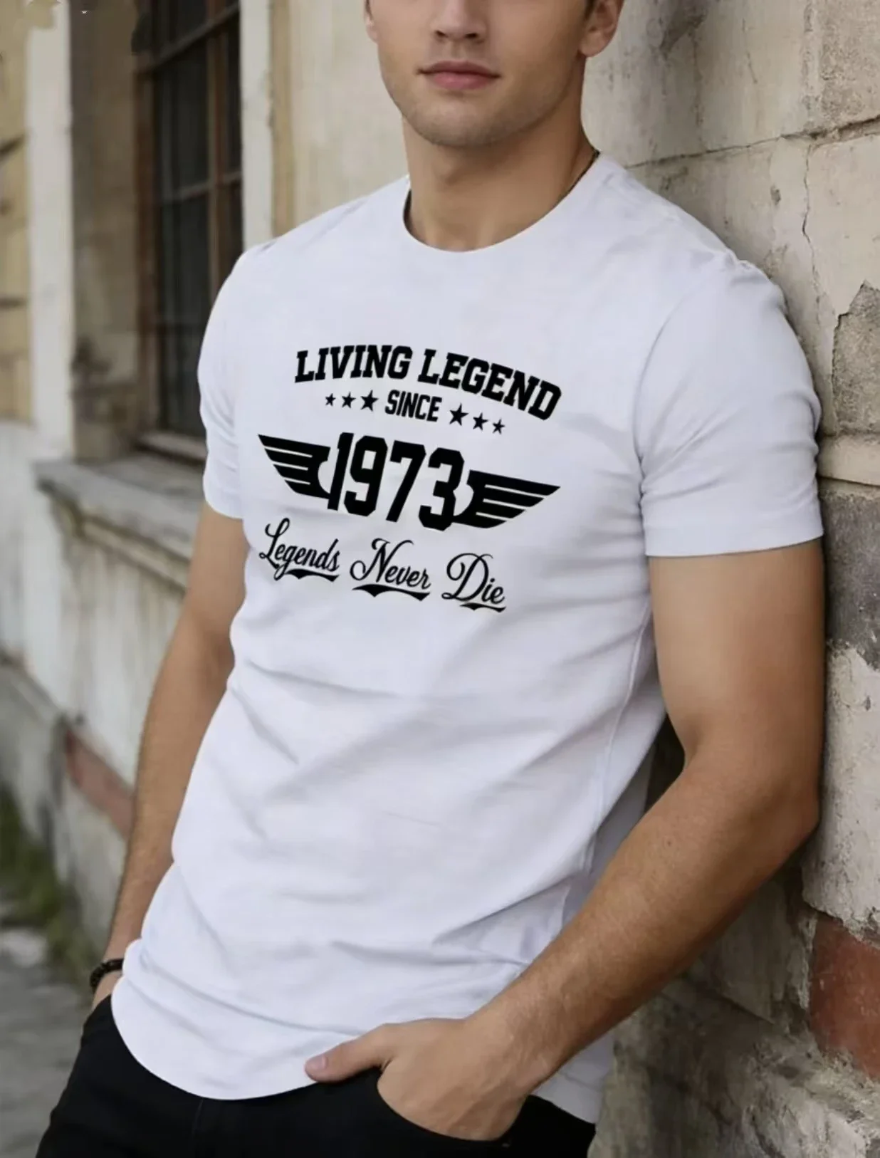 2026 American-style classic summer men’s garment,1973 print, micro-elastic, breathable, round-necked T-shirt, outdoor casual top