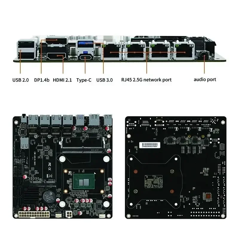 6-Bay NAS Motherboard N100 N150 i3-N305 N355 Intel 4x i226-V 2.5G LANs 2*NVMe 6*SATA3.0 DDR5 Mini ITX Mainboard PCIex1 Type-C