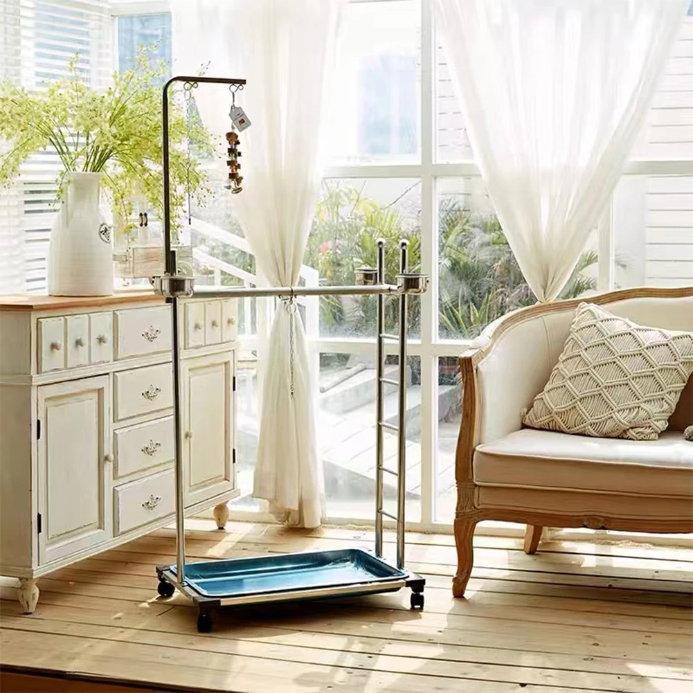 

Metal Parrot Stand with Feeding Bowls Parrot Perch with Wheels Large Bird Playstand Parrot Training Perch Stand Bird Supplies