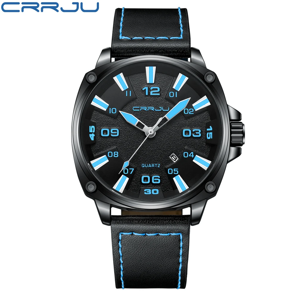 New CRRJU Mens Watches Top Brand Luxury Men\'s Quartz Watch Waterproof Sport Military Watches Men Leather relogio masculino