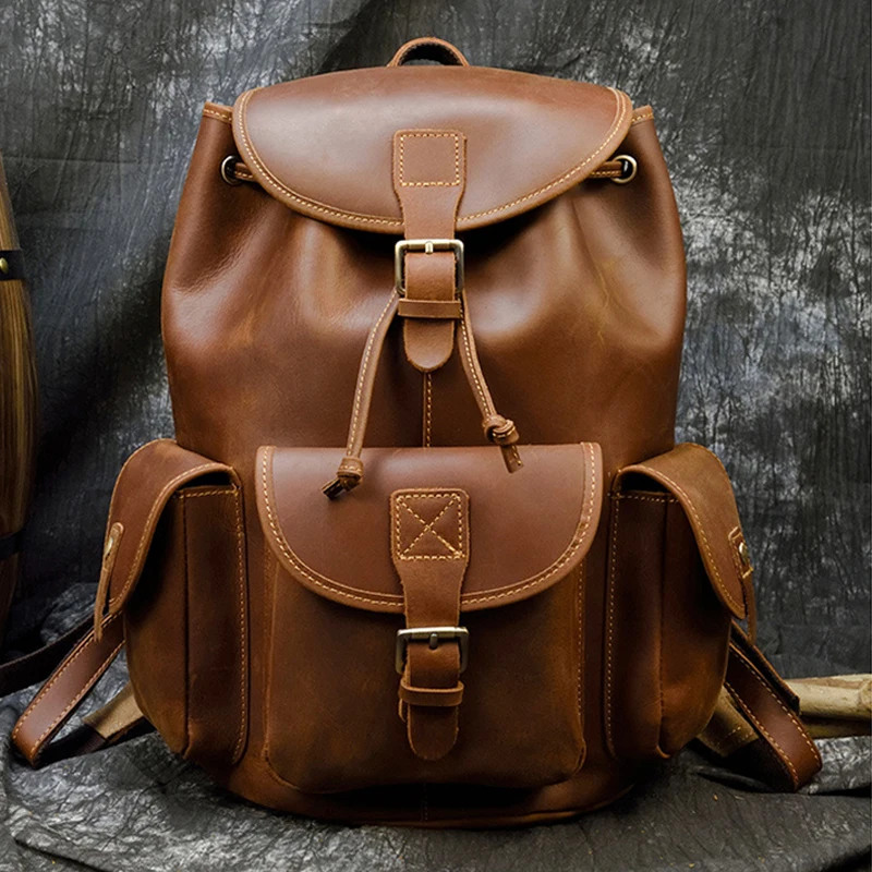 Men's Genuine Leather Backpack for Leisure, Travel backpack School bag Real Cowhide, Stylish, Casual and Vintage