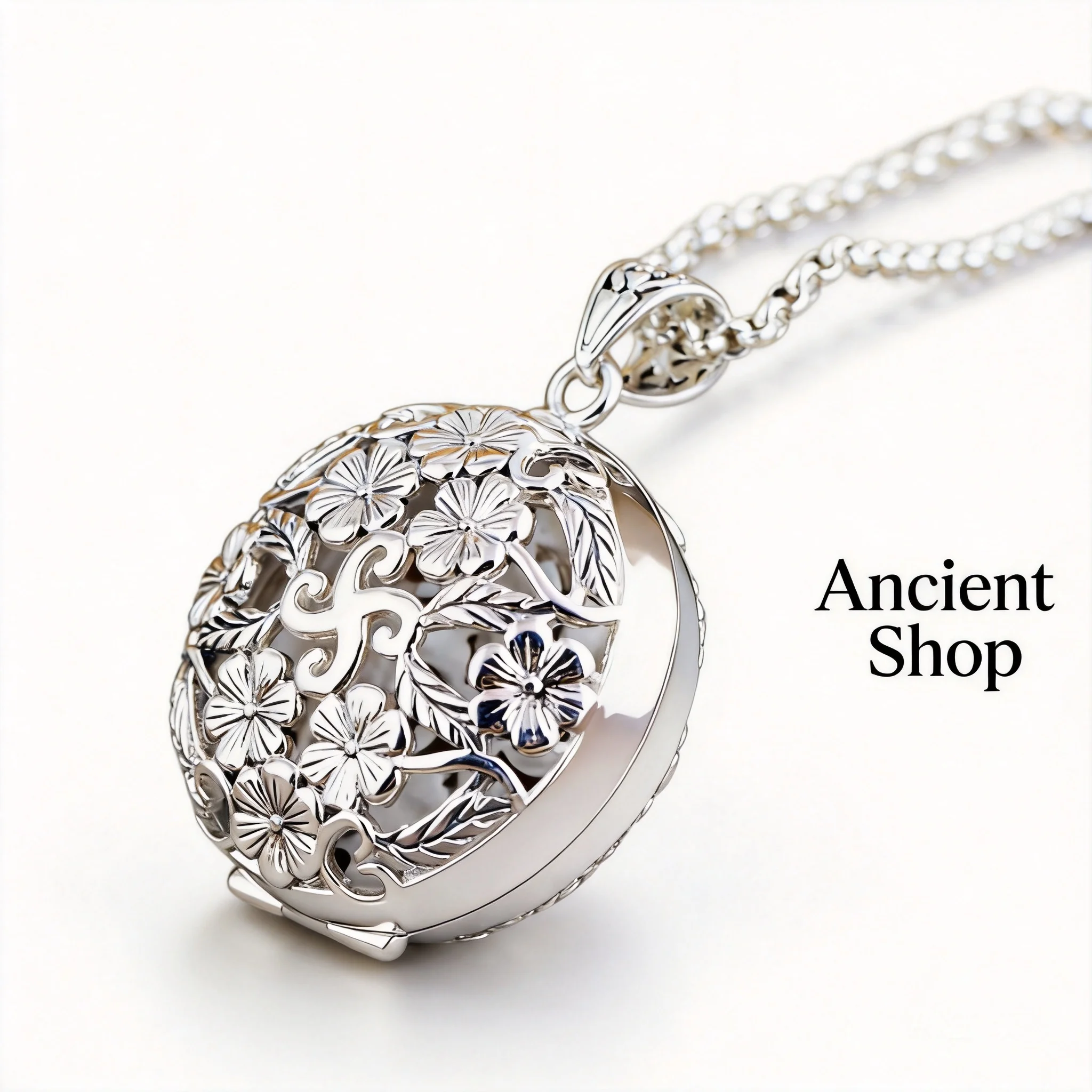 Chinese Style Vintage Hollow Plum Blossom Sachet Pendant Necklace Lucky Fortune Blessing Jewelry For Women Openable Hold Scented