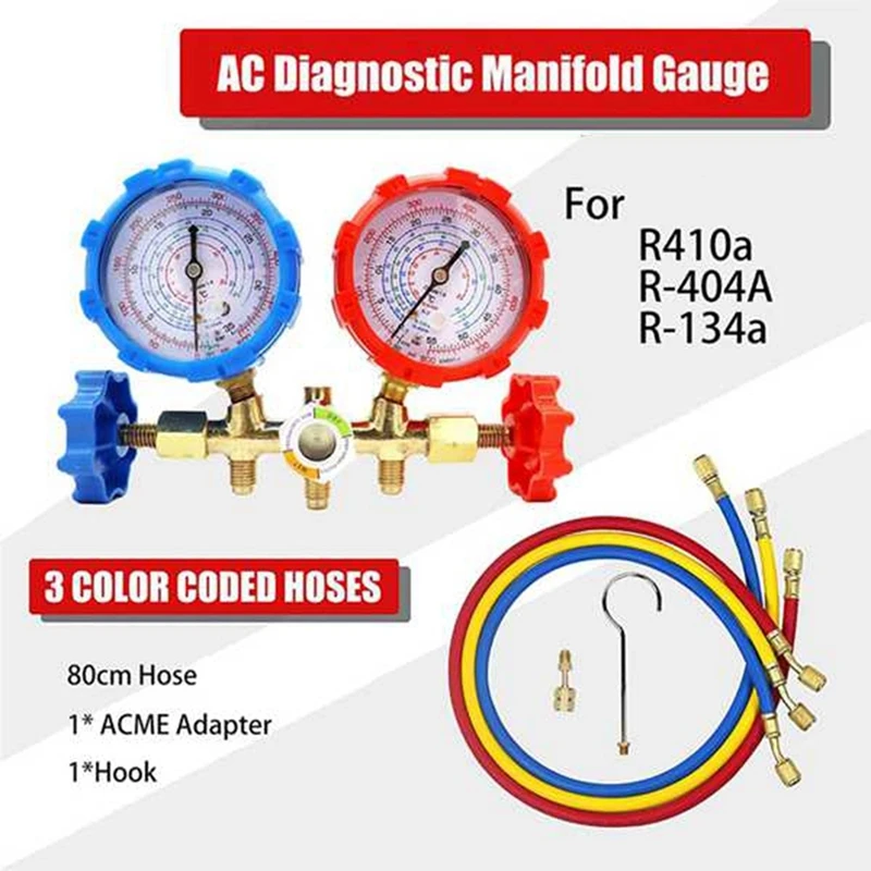 R410A 3 Way AC Diagnostic Manifold Gauge Set For Freon Charging Fits R-404A R-134A Refrigeration Manifold Gauge Air