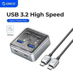 ORICO Multi 4 Port USB 3.0 Hub Splitter 10Gbps USB A Type C Slot Docking Station Multiple USB3.0 Adapter Extender for Laptop PC