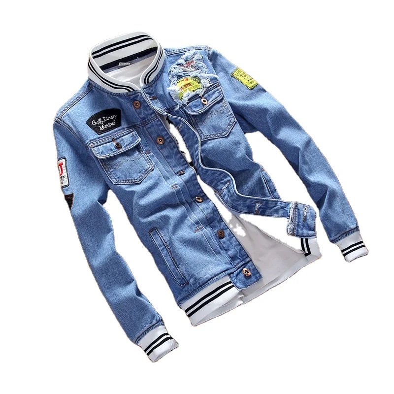 

Men's Denim Jacket Knitted Stand Collar European and American Fashion Brand Youth Jacket Men's Clothing